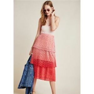 Anthropologie Pink Red Tier Lace Skirt